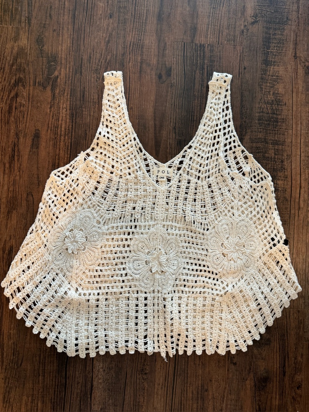 NEW POL "Versailles" V-Neck Sleeveless Crochet Tank Top in Natural NWOT